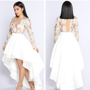 L’atiste By Amy White Tan Bronze Long Sleeve High Low Prom Dress Gown S